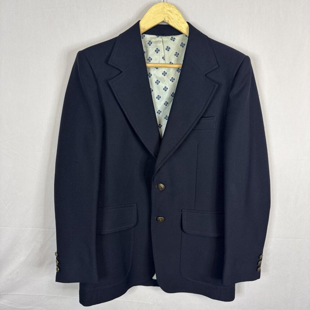 Vintage JCPenney Navy Blazer 38R Retro Sport Coat Mexico Mod Lined Disco Blue